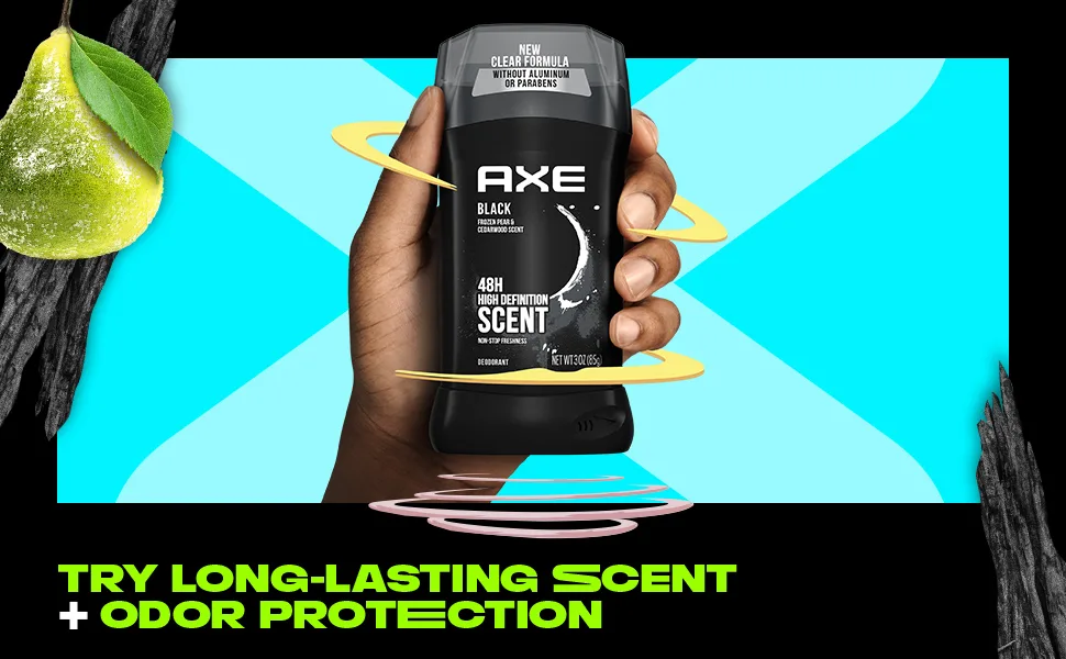 A hand showing an axe product with text